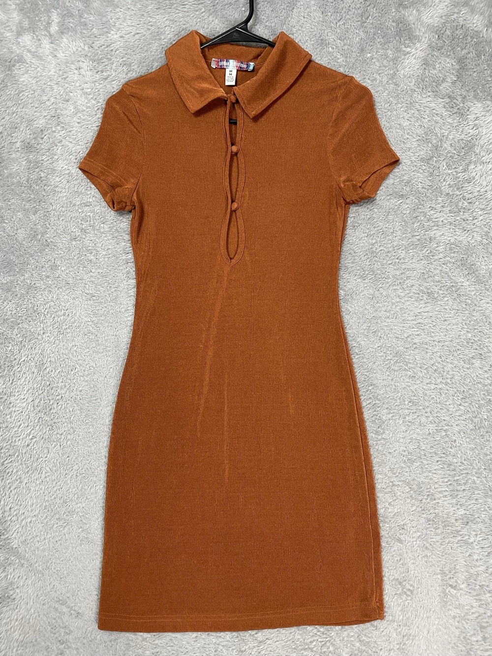 Urban Outfitters Bodycon Dress Womens M Orange Collared Keyhole Short Sleeve